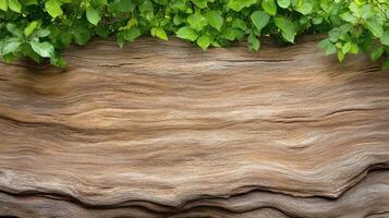 A large tree trunk with leaves growing on it photo