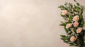 A bouquet of pink roses on a beige background photo