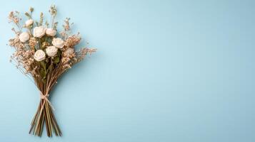 Bouquet of white flowers on blue background photo