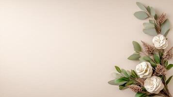 Flowers and leaves on a beige background photo