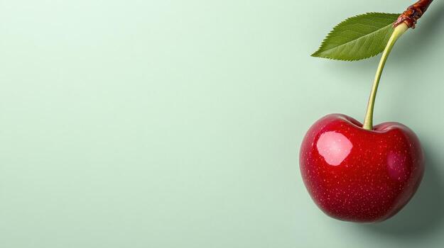 A red cherry on a green background photo