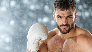 A man with a beard and boxing gloves photo