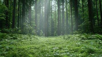 A green forest with trees and grass photo