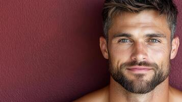 A man with a beard and a shirtless body photo