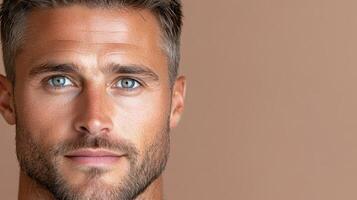 A man with blue eyes looking at the camera photo