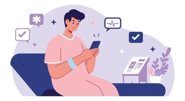 Patient using healthcare app on smartphone. Person accessing medical services remotely. vector