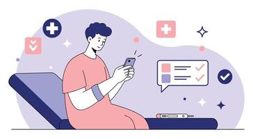 Patient checking medical results on mobile device. Person reviewing healthcare information. vector