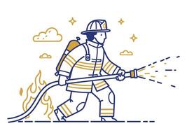 Firefighter in Action Extinguishing Flames vector