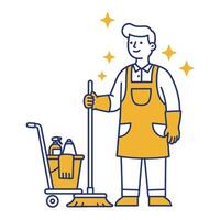 Cleaner with a Broom and Cart vector