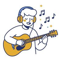 Man playing guitar while listening to music vector