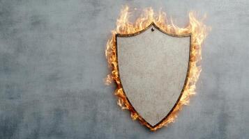 A shield with flames on it photo