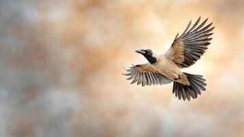 A bird flying in the air with its wings spread photo