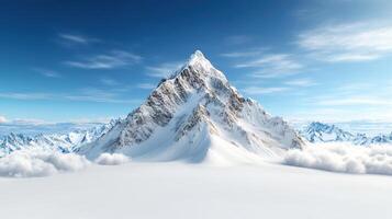 A mountain is shown in the snow with clouds photo