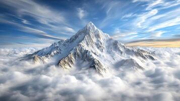 A mountain is seen above the clouds photo