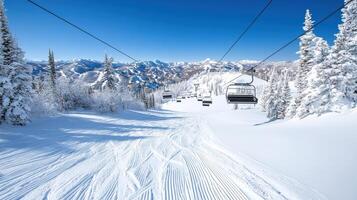 A ski lift is in the middle of a snowy mountain photo