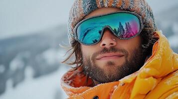 A man wearing a winter hat and sunglasses photo