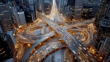 A city intersection with many cars on it at night photo