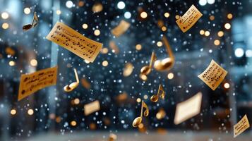 Music notes floating in the rain photo