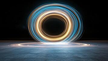 An abstract light painting of a circle with a light trail photo