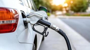A car is refueling at a gas station photo