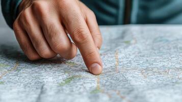 A person is pointing at a map with a finger photo