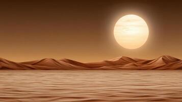 An alien landscape with a sun in the sky photo