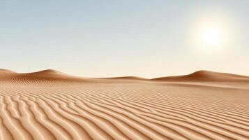 A desert landscape with sand dunes and sun photo