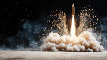 A rocket is launching into the air photo