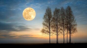 A full moon rising over trees in a field photo