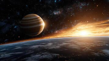 An image of the earth and a planet in space photo