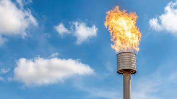 A gas flame is on top of a pole photo