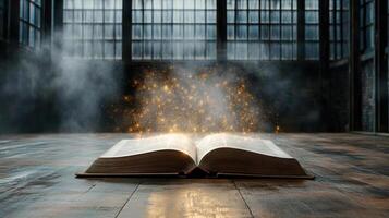 An open book with smoke coming out of it photo