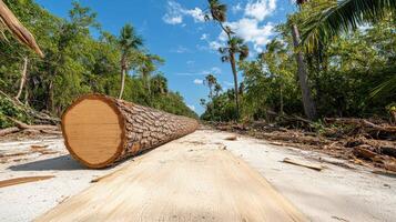 A large tree log laying on the ground in the middle of a forest photo