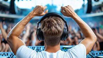 Dj with headphones at a music festival photo
