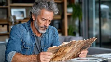A man is looking at an old book photo