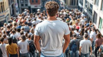 A man standing in front of a crowd of people photo