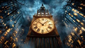 A clock tower with a clock on it photo