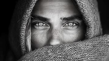 A woman wrapped in a blanket photo