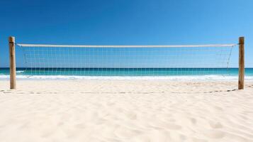 A volleyball net on a sandy beach photo