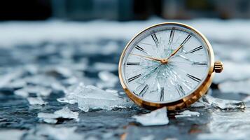 A gold watch on ice photo
