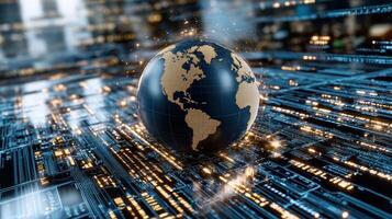 The world globe on the digital circuit board photo