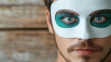A man with a white mask on his face photo