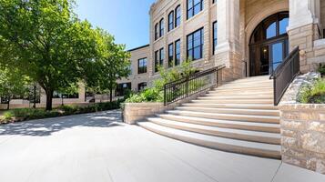 A building with steps leading to the front door photo