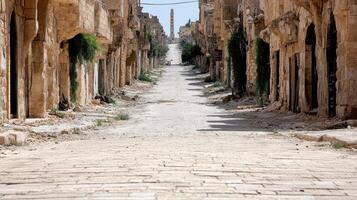 An empty street in the middle of a city photo
