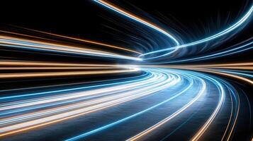 Light trails on a highway at night photo