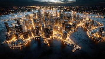 An aerial view of the city at night photo