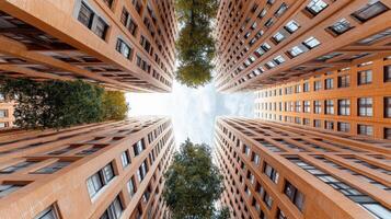 A view up at the top of tall buildings photo