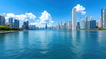 A view of the chicago skyline from the river photo