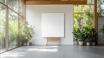 Blank canvas in a modern room with plants photo
