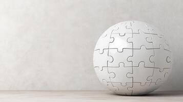 A white puzzle ball with pieces missing on it photo